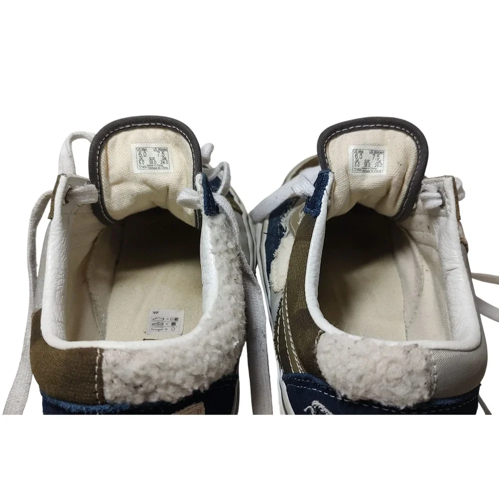 Vans‎ Old Skool Sneakers Patchwork Camo Fuzzy Olive Denim Shoes Womens Size 7.5